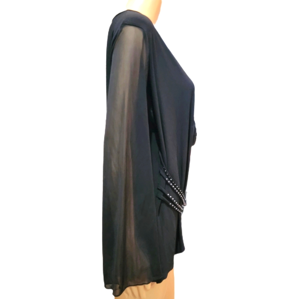 Solar 90s Black Asymmetrical Surplice Top With Rhinestone Accents Large - Picture 3 of 4